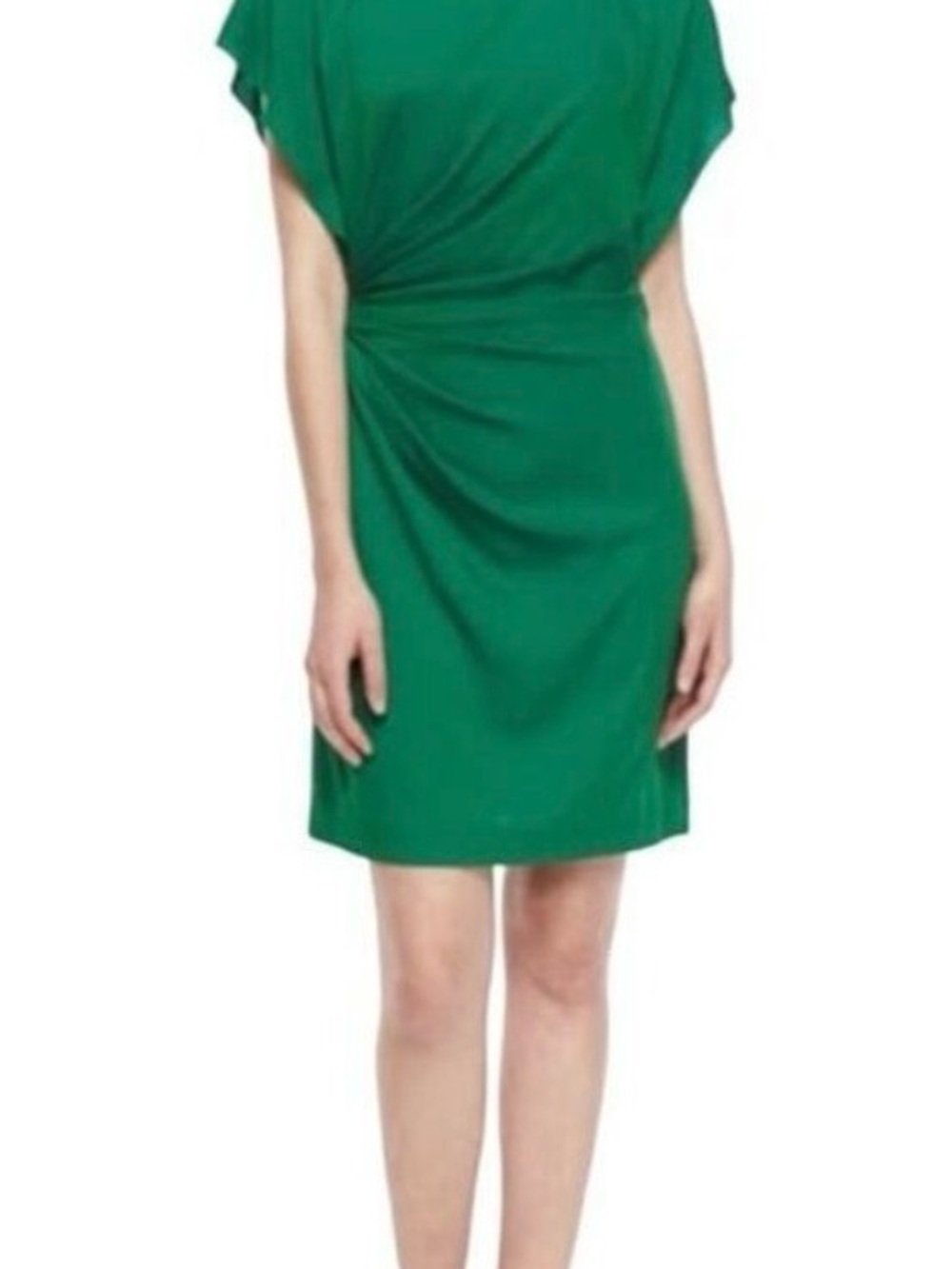 DVF Silk Emerald  Draped Short Sleeve Sheath Dress
